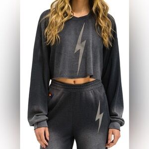 Aviator Nation Bolt Stitched Cropped Crew Sweatshirt